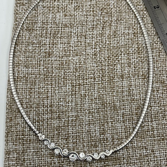 Vintage Sterling Silver CI 925 Channeled CZ Omega Collar Necklace – 16” - Picture 15 of 17